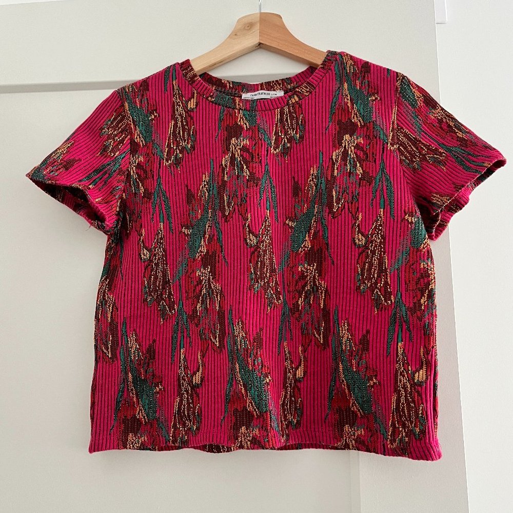 Zara Pink and Green Patterned Top